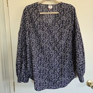 Cabi Navy Blouse Women's S Love All Over Print